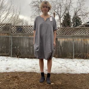 Minibee grey linen boxy flowy dress